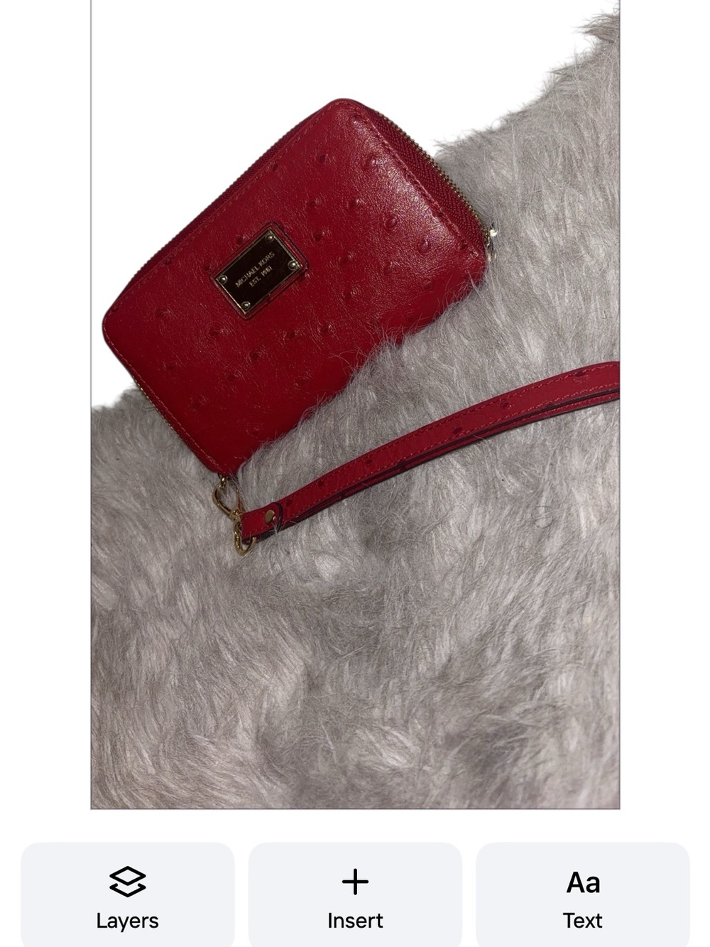 Michael Kors Red Ostrich embossed Leather Zip Wristlet wallet